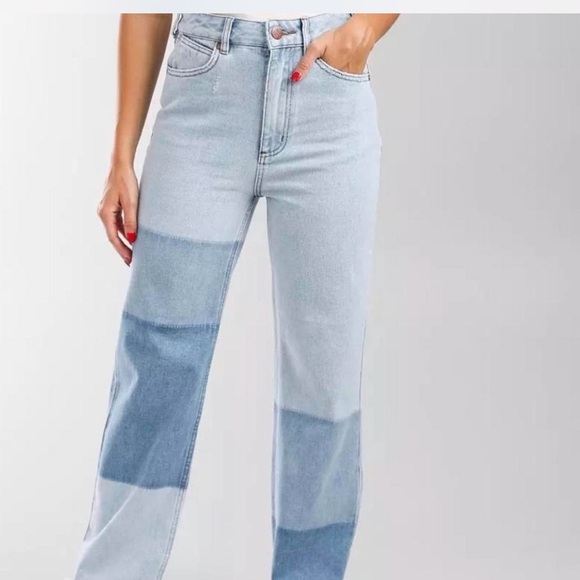 Billabong Wrangler collar Light Blue Denim Jeans patchwork size 31 - Picture 14 of 15